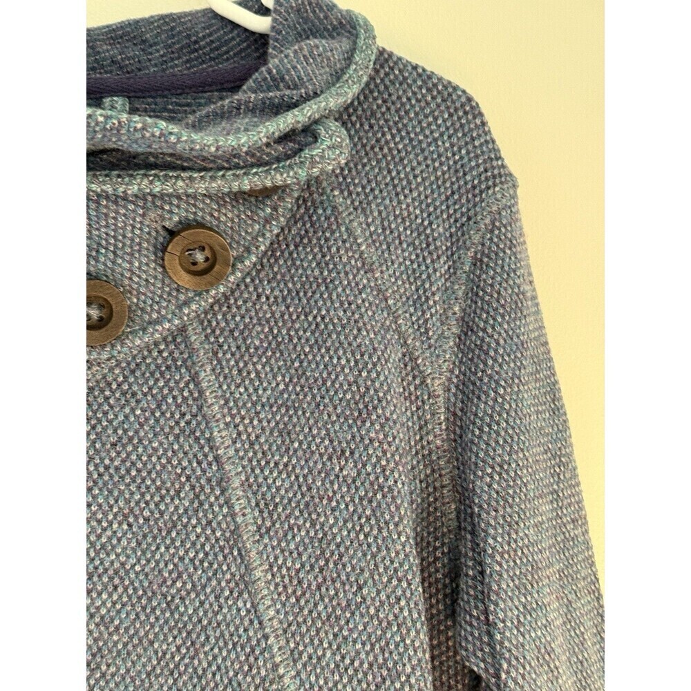 prAna blue Long Sleeve Cowl Button Neck Recycled Wool Blend Ebba Sweater Size M - Picture 2 of 6